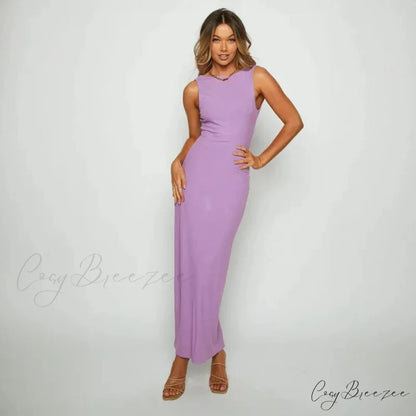 Ribbed Bandeau Deep Neck Graceful Layered Strap Long Dress