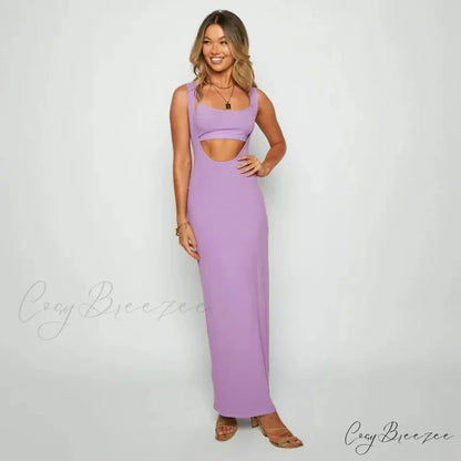 Ribbed Bandeau Deep Neck Graceful Layered Strap Long Dress