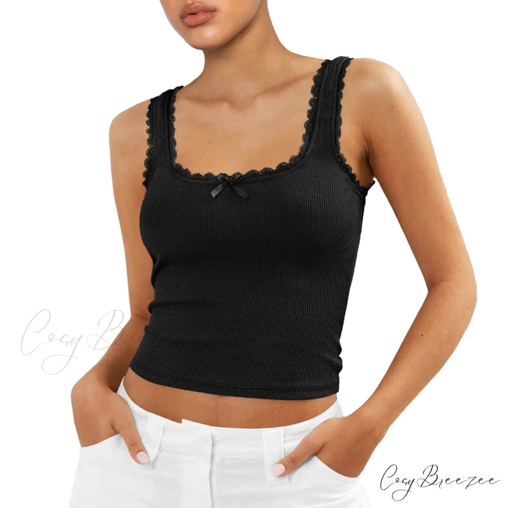 Ribbed Bowknot O-Neck Crop Top black / S croptop-250223