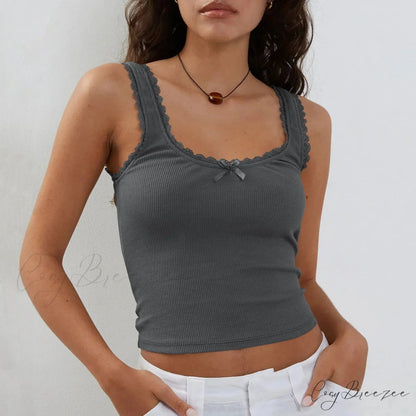 Ribbed Bowknot O-Neck Crop Top dark grey / S croptop-250223