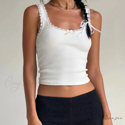 Ribbed Bowknot O-Neck Crop Top white / S croptop-250223