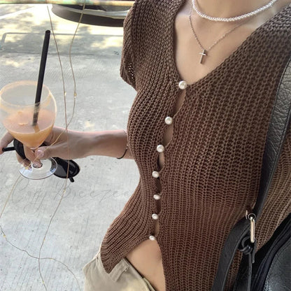 Ribbed Button Knit Crop Top croptop-250223
