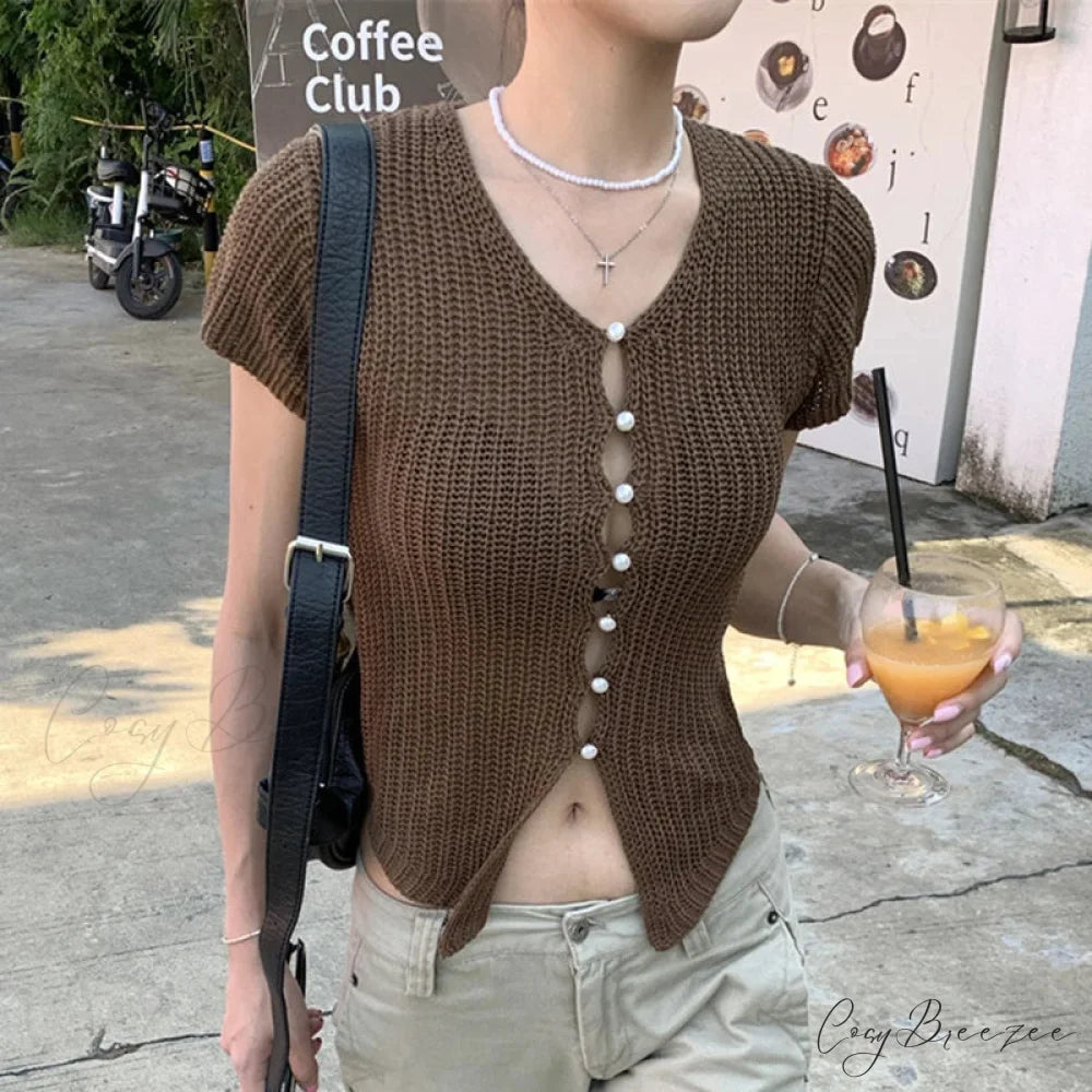 Ribbed Button Knit Crop Top croptop-250223