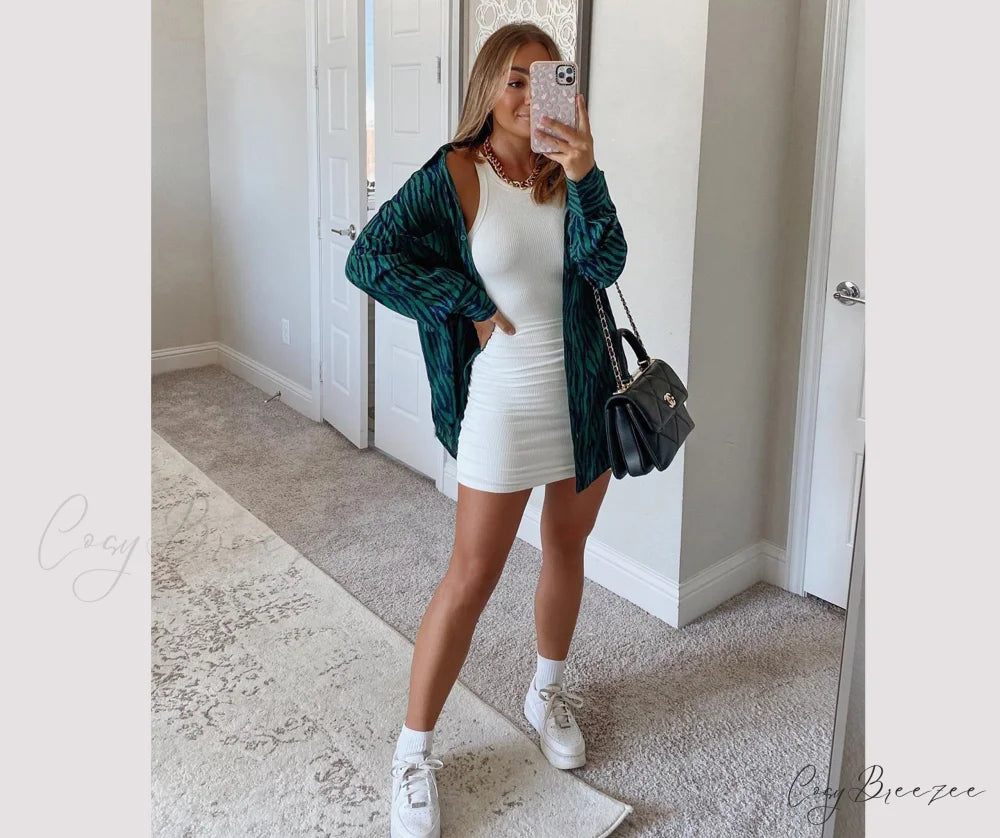 Ribbed Knit Crew Charming Neck Bodycon Mini Dress