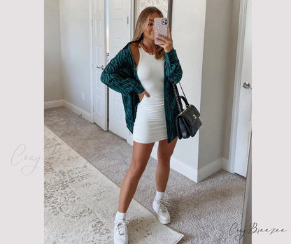 Ribbed Knit Crew Charming Neck Bodycon Mini Dress