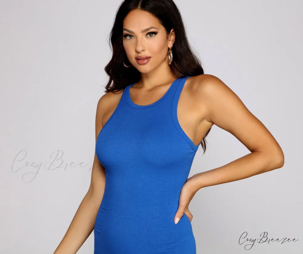 Ribbed Knit Crew Charming Neck Bodycon Mini Dress