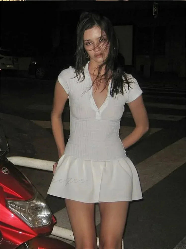 Ribbed Knit High-Waist Mini Gown WHITE / S minidress-250223