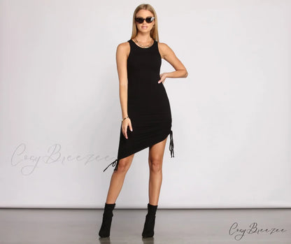 Ribbed Knit Stylish Ruched Mini Dress