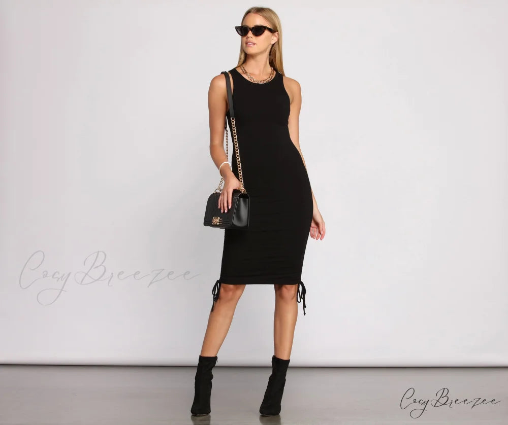 Ribbed Knit Stylish Ruched Mini Dress