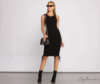 Ribbed Knit Stylish Ruched Mini Dress