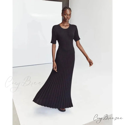 Ribbed Short Stylish Sleeve Maxi Dress