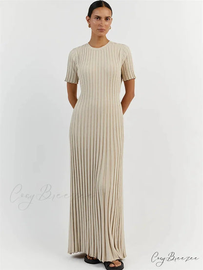 Ribbed Short Stylish Sleeve Maxi Dress