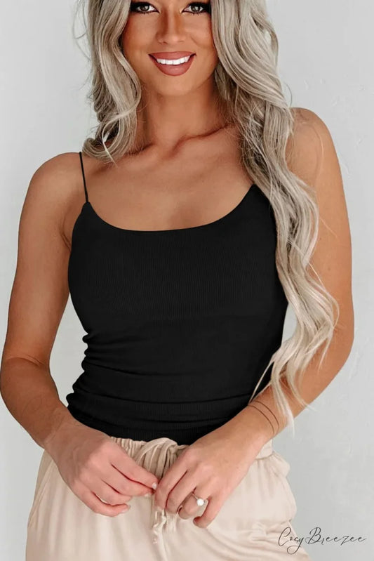 Ribbed Tank Scoop Neck Top Black / S
