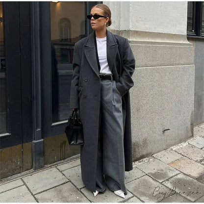 Ribbed Woolen Double-Breasted Coat grey 2 / S overcoats-241228