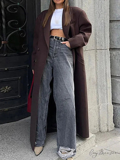 Ribbed Woolen Double-Breasted Coat overcoats-241228