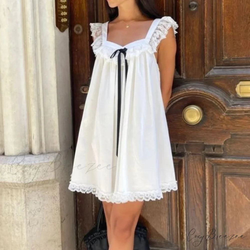 Ribbon Bow Babydoll Mini Gown minidress-250223