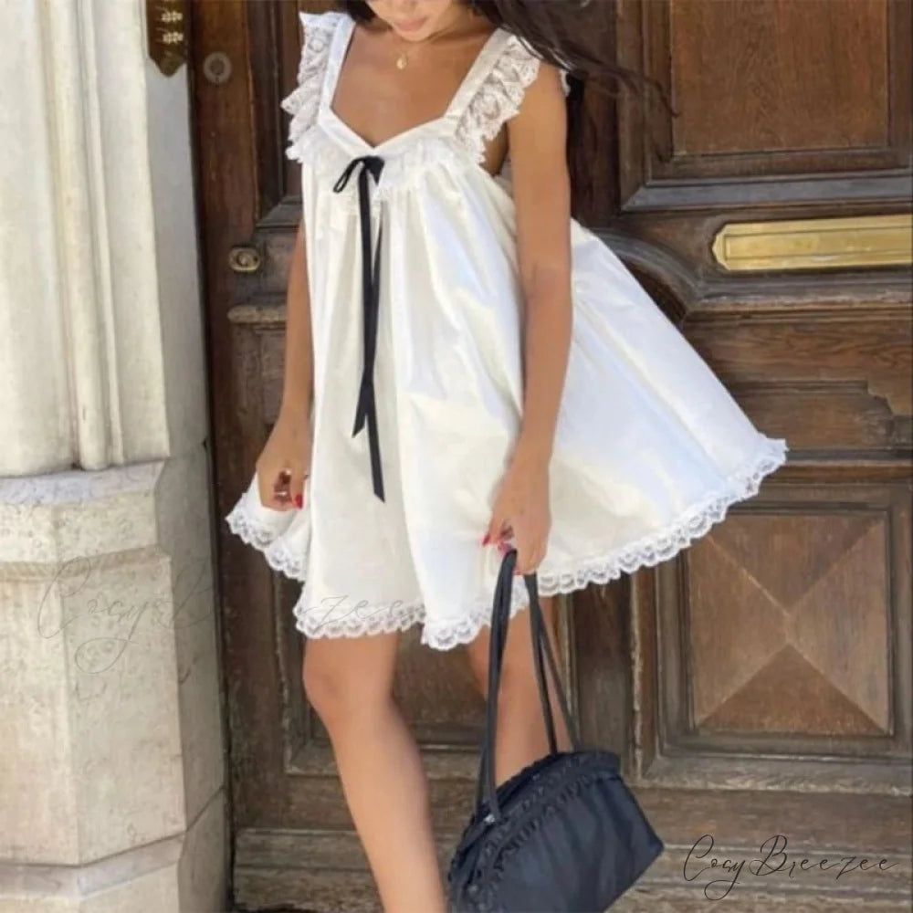 Ribbon Bow Babydoll Mini Gown minidress-250223
