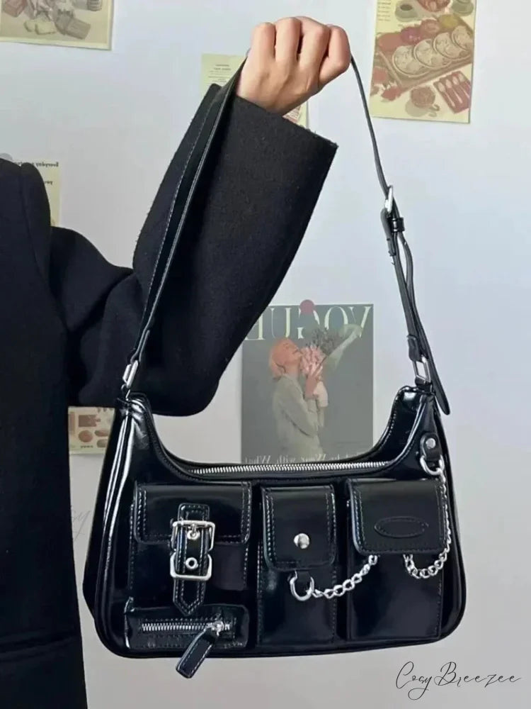 Richme Punk Chain Crossbody Black shoulder-250126