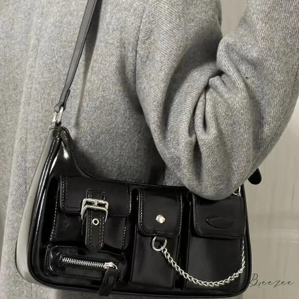 Richme Punk Chain Crossbody Black shoulder-250126