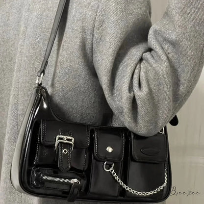 Richme Punk Chain Crossbody Black shoulder-250126