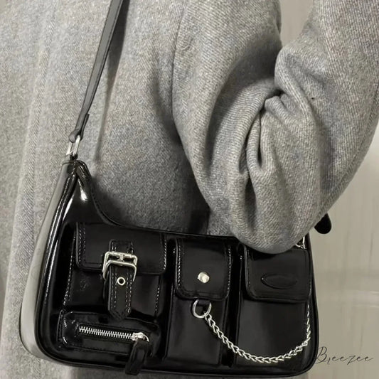 Richme Punk Chain Crossbody Black shoulder-250126