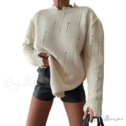 Ripped Y2K Casual Long Sleeve Sweater swraters-241228