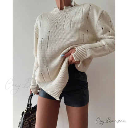 Ripped Y2K Casual Long Sleeve Sweater swraters-241228