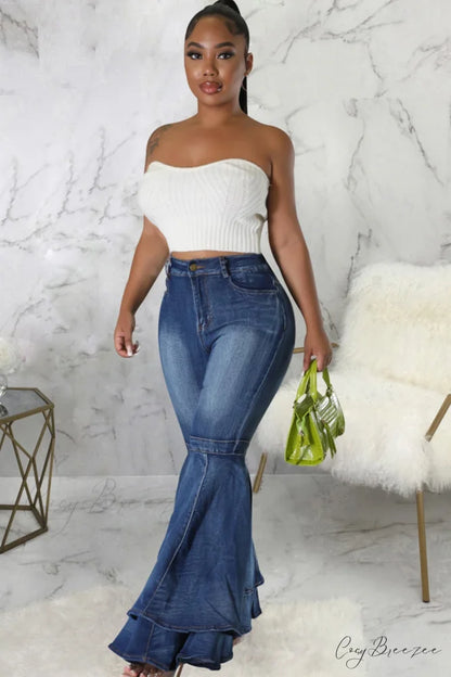 Rise Flares Tiered High Jeans Blue / L