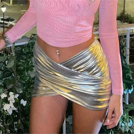 Rise Wrap Hip Sexy Silver Cross Mini Skirt Silver / S