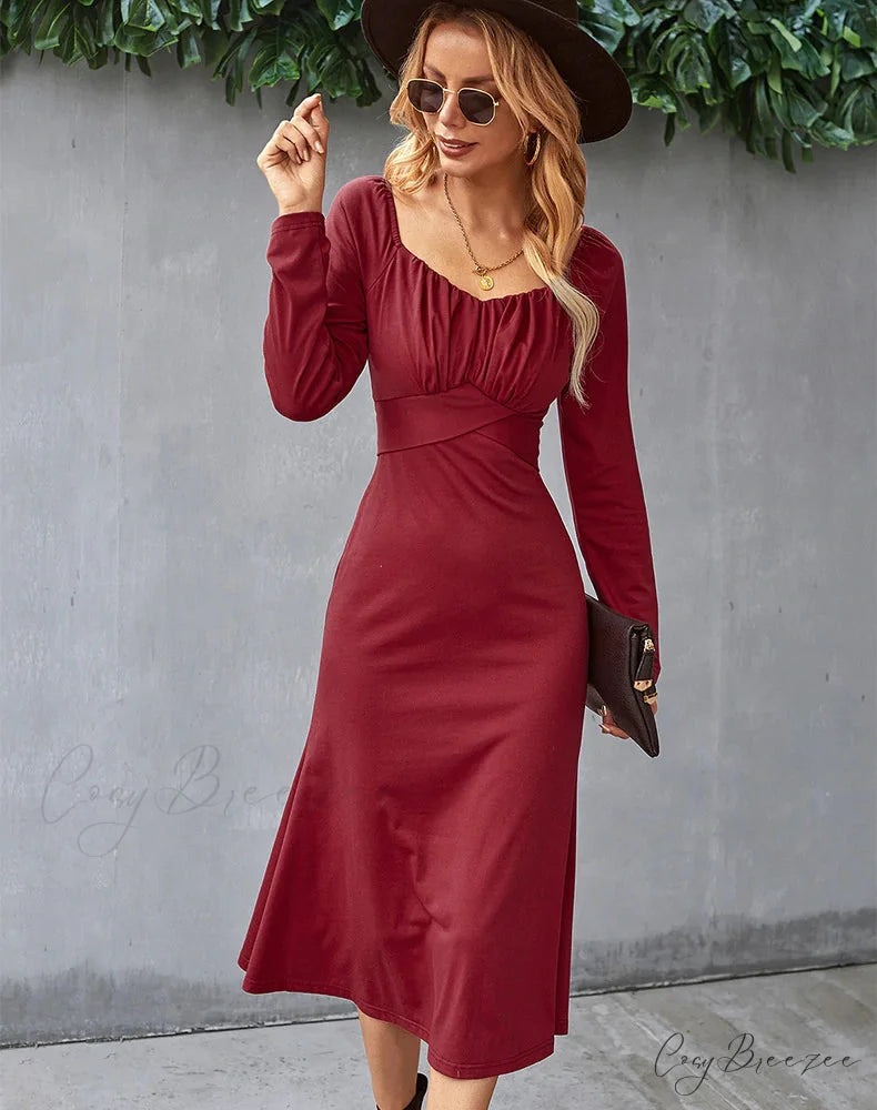 ROMANTIC DRESS - SOLID COLOR BOTTOMING S / navy blue