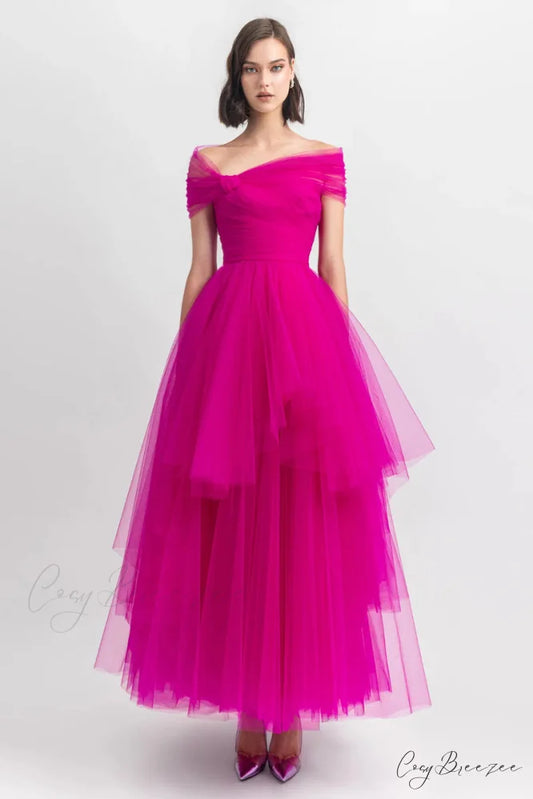 Romantic Elegance Graceful Off-the-Shoulder Maxi Dress Fuchsia / 2