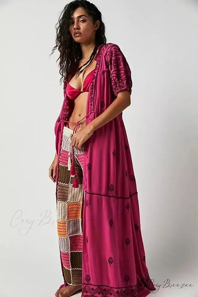 Romantic Floral Embroidery White Cotton Boho Dress bohodress-250126