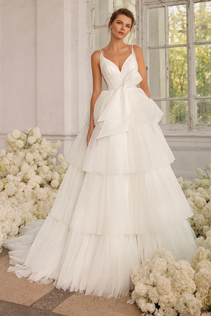 Romantic Glam Ivory Trendy Tulle Tiered Maxi Dress