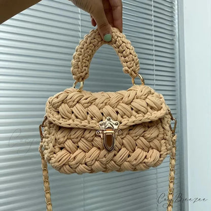 Rope Knitting Designer Crossbody Handbag Khaki handbag-250126
