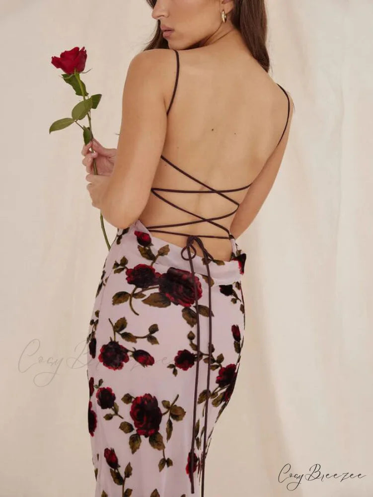 Rose Backless Stylish Maxi Dress