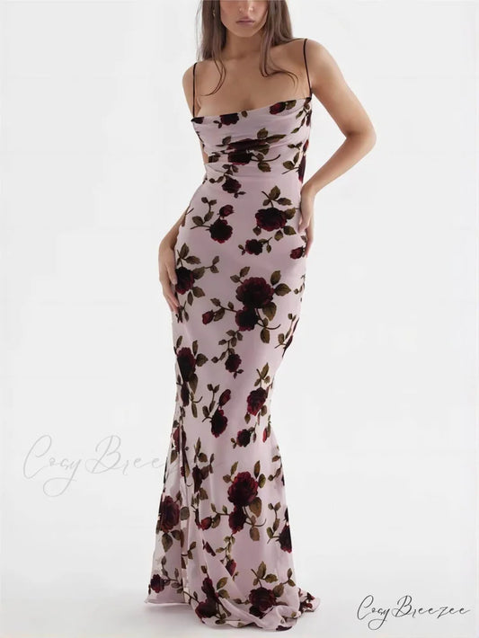 Rose Backless Stylish Maxi Dress