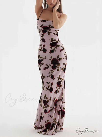Rose Backless Stylish Maxi Dress Black / S