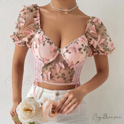 Rose Bandage Off Shoulder Halter Backless Bare Midriff Tube Crop Top Pink / S croptop-250126