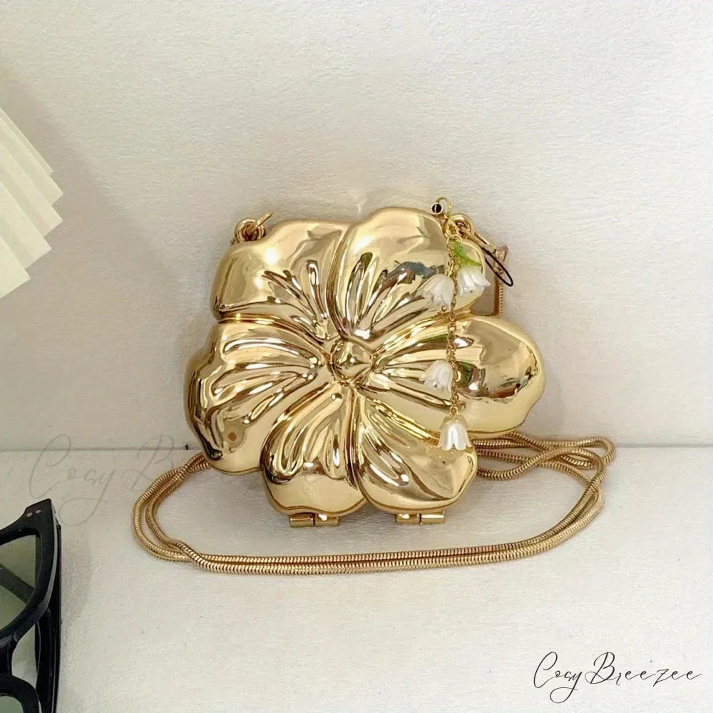 Rose Gold Floral Acrylic Clutch Bag Gold clutchbag-250126