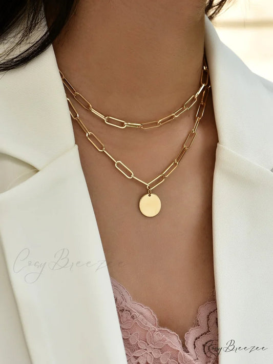 Round Charm Layered Necklace Yellow Gold / one-size