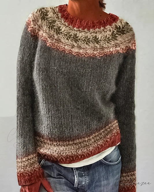 Round Colorblocked with Neck Sweater Design Gray / S