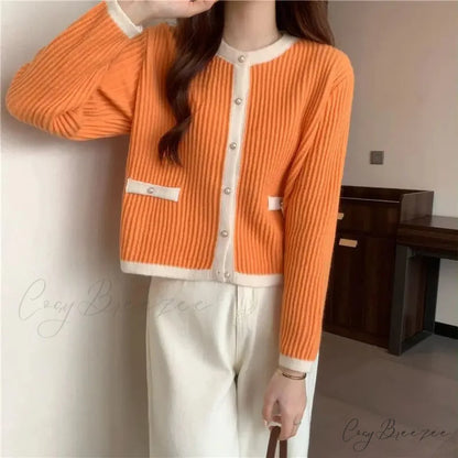 Round Neck Button Fashion Cardigan Orange / S cardigans-241228