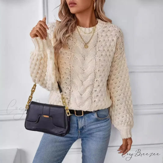 Round Neck Cutout Sweater apricot / S swraters-241228