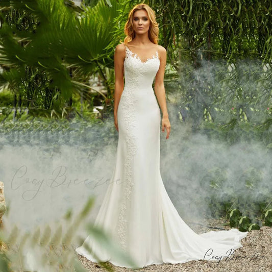 Round Neck Lace Mermaid Bridal Wedding Dress White / 2 weddingdress-250223