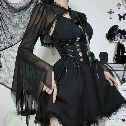 Round Neck Serrated Edge Thin Gothic Lolita Pleated Edge Cardigan