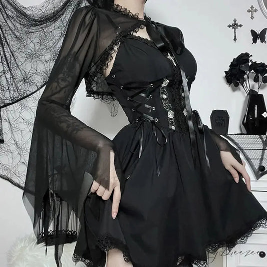 Round Neck Serrated Edge Thin Gothic Lolita Pleated Edge Cardigan
