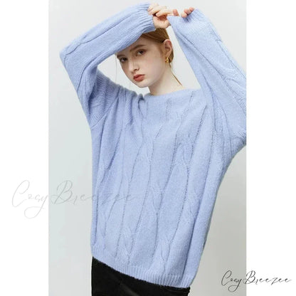Round Neck Twisted Mohair Casual Solid Full Sleeve Christmas Sweater Lavender / XS