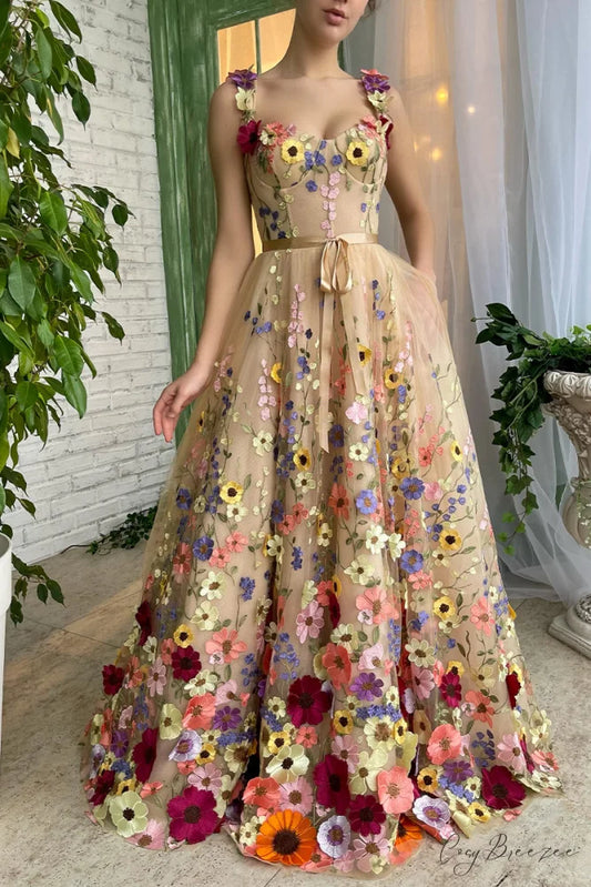 Royal Bloom Graceful Embroidered Maxi Dress Champagne / 2