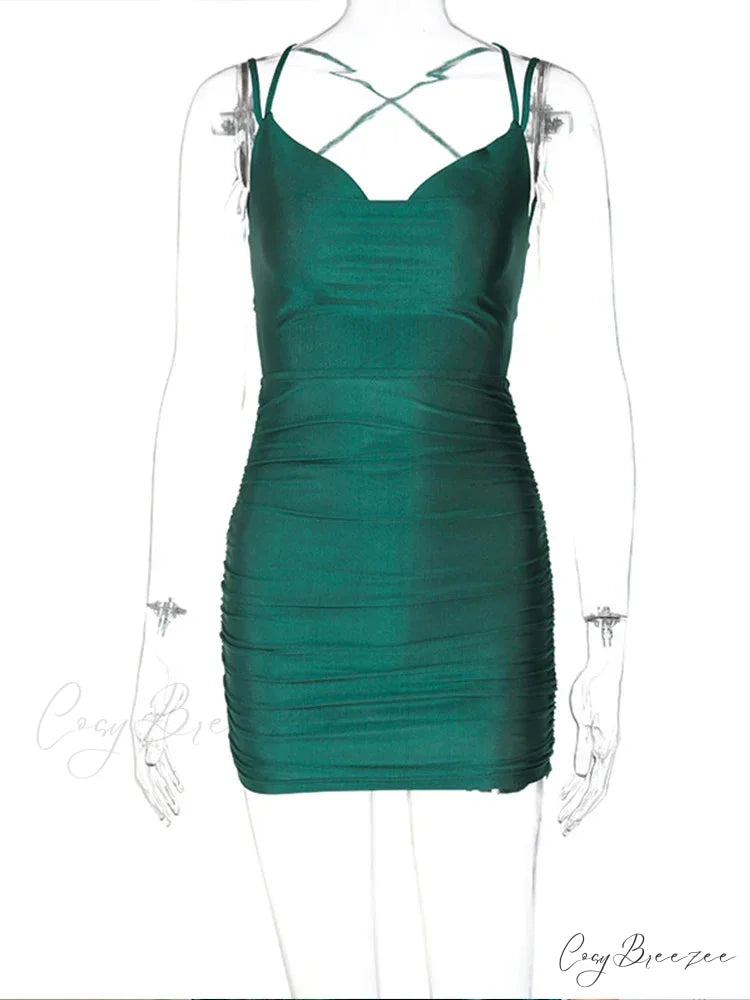 Ruched Backless Bodycon Bandage Party Mini Dress