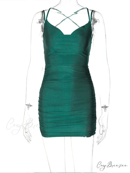 Ruched Backless Bodycon Bandage Party Mini Dress